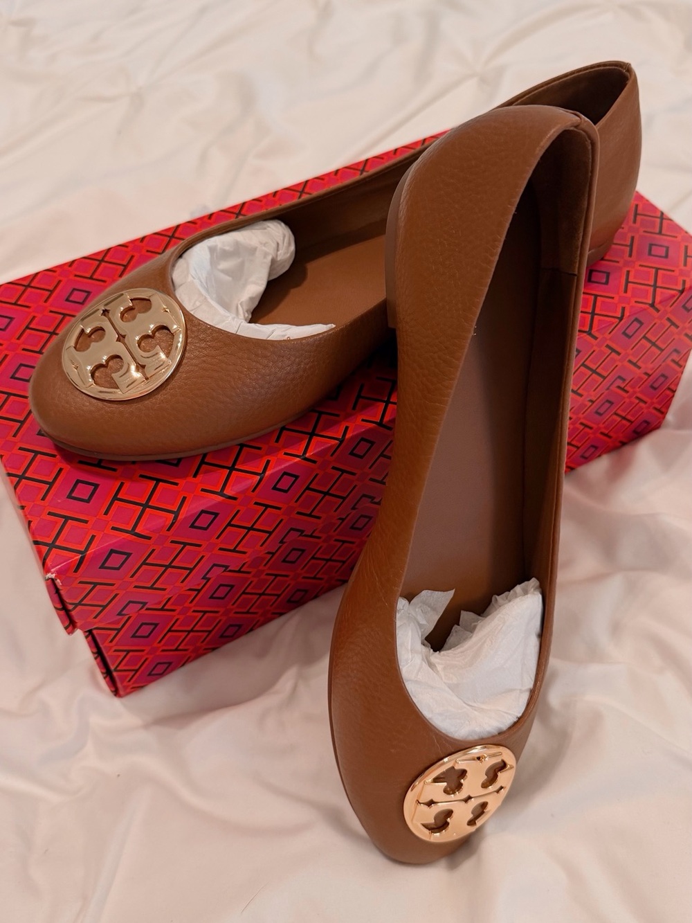 Tory Burch Royal Tan Gold Chelsea Ballet Flats